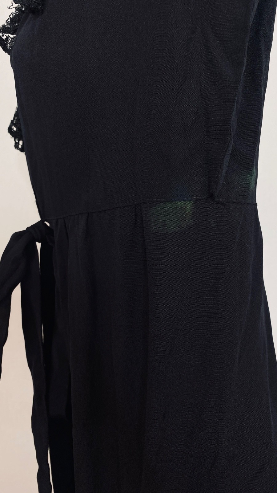Vintage 1900s black dress XXS teen girls’ long puffed sleeves blue lace midi