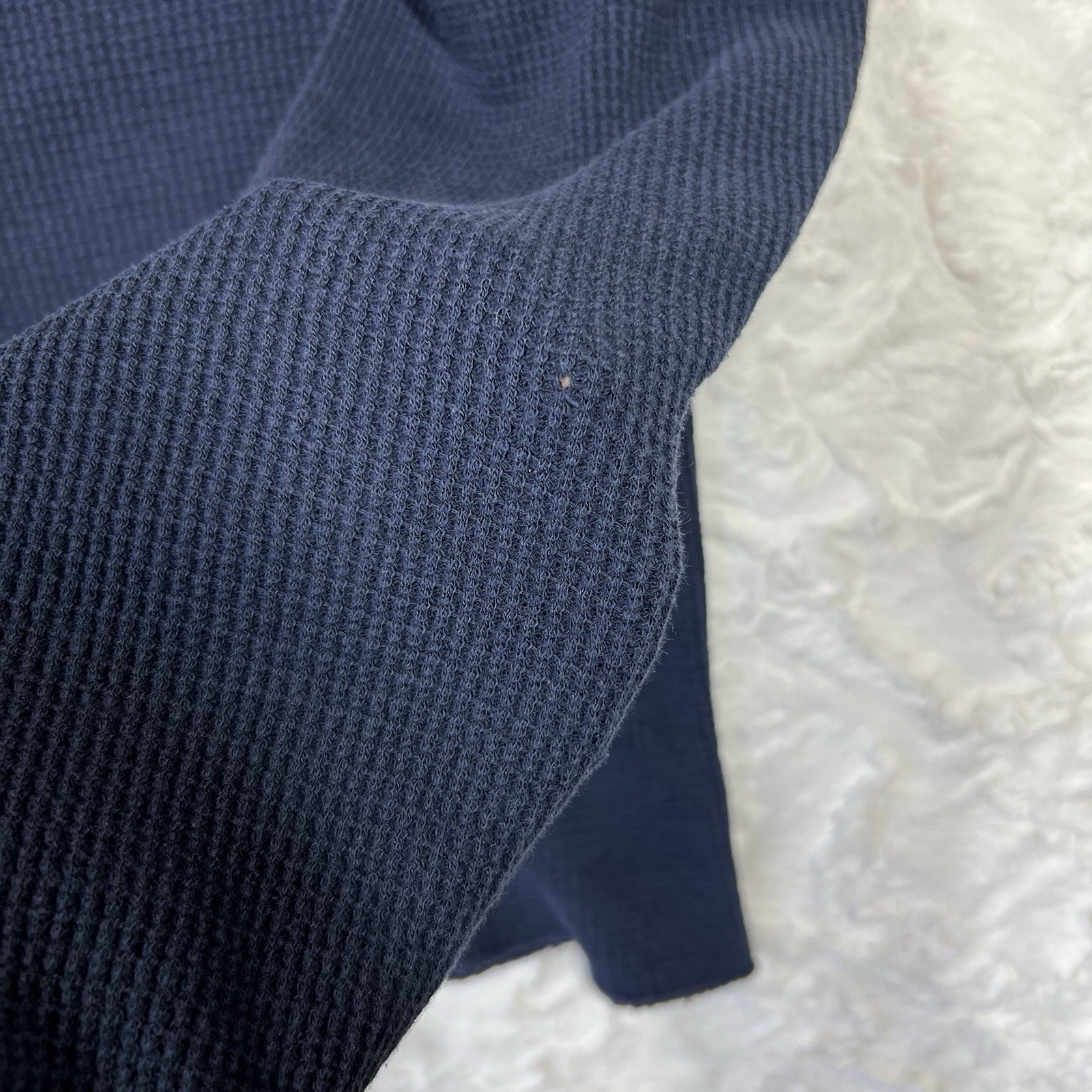 Vintage 70s 80s Gap Waffle Knit Thermal Long Sleeve Shirt L Navy Blue USA Made