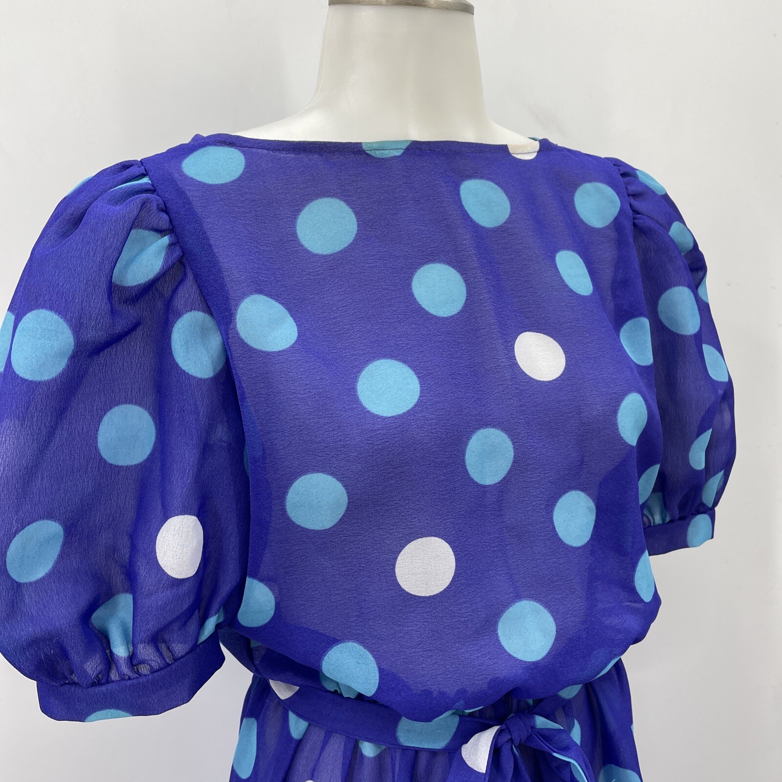 Vintage New Raves Dress Polka Dot Puff Sleeves Totally 80s Rad New Wave Purple