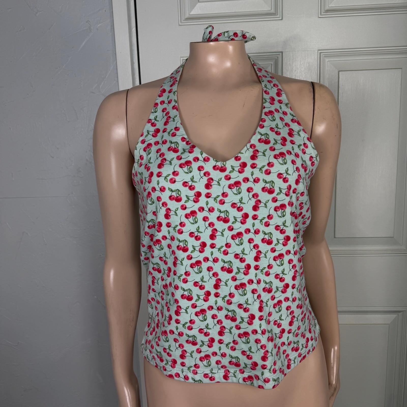 Vintage Y2K Xhilaration Shirt M Cherry Novelty Print Tank Top Halter Cotton T3-6