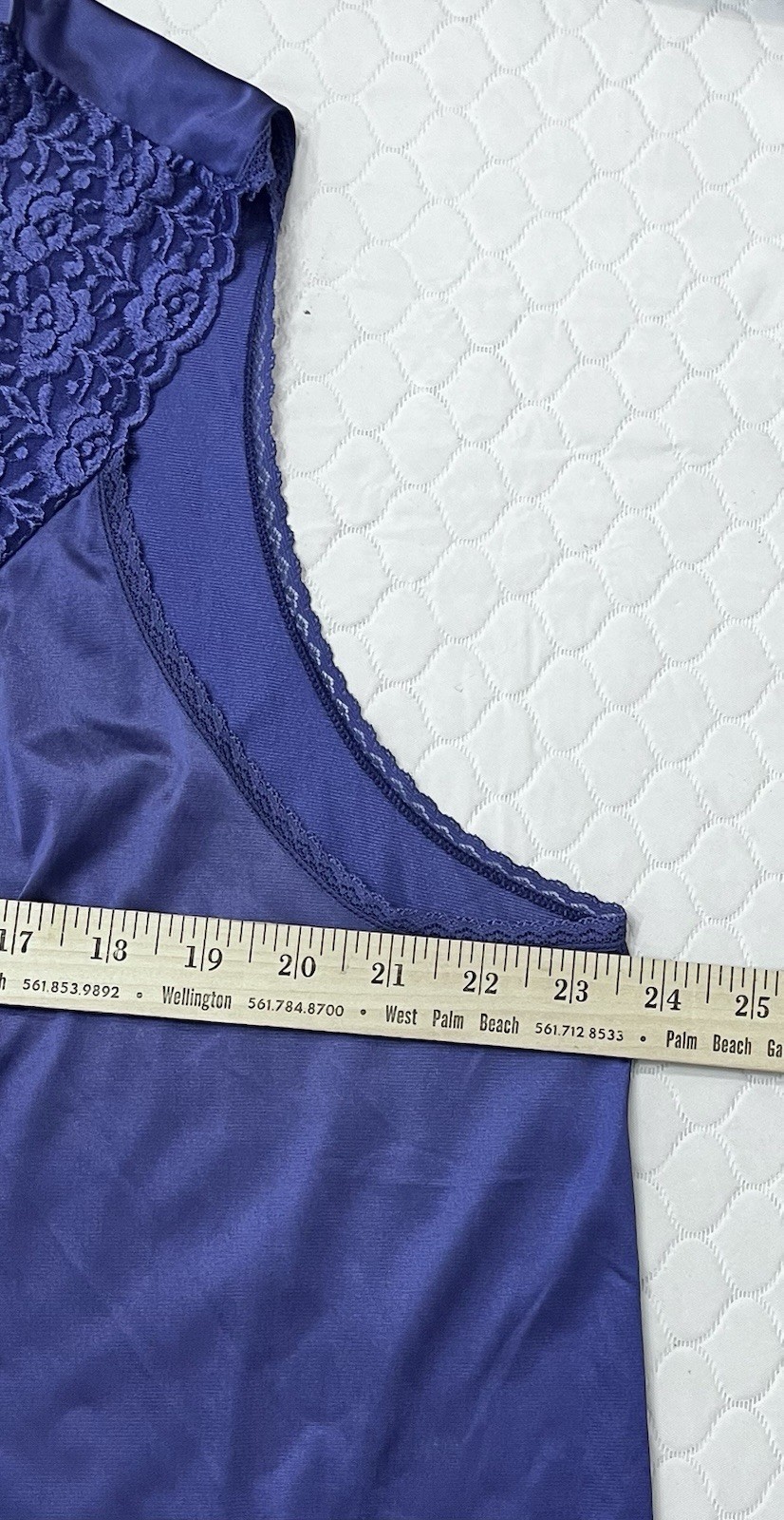 Vanity Fair Size XL Sleeveless Nightgown Blue Nylon Lace Trim Silky 30-879