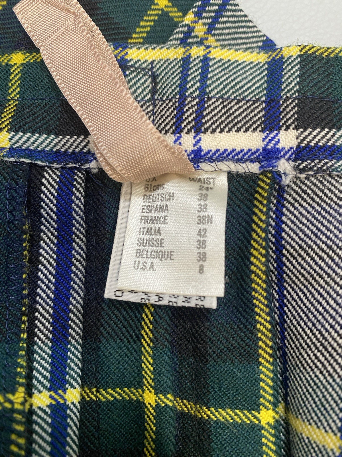 Vintage Tartan Skirt SIZE SMALL 8 plaid blue green kilt buckle midi pleated