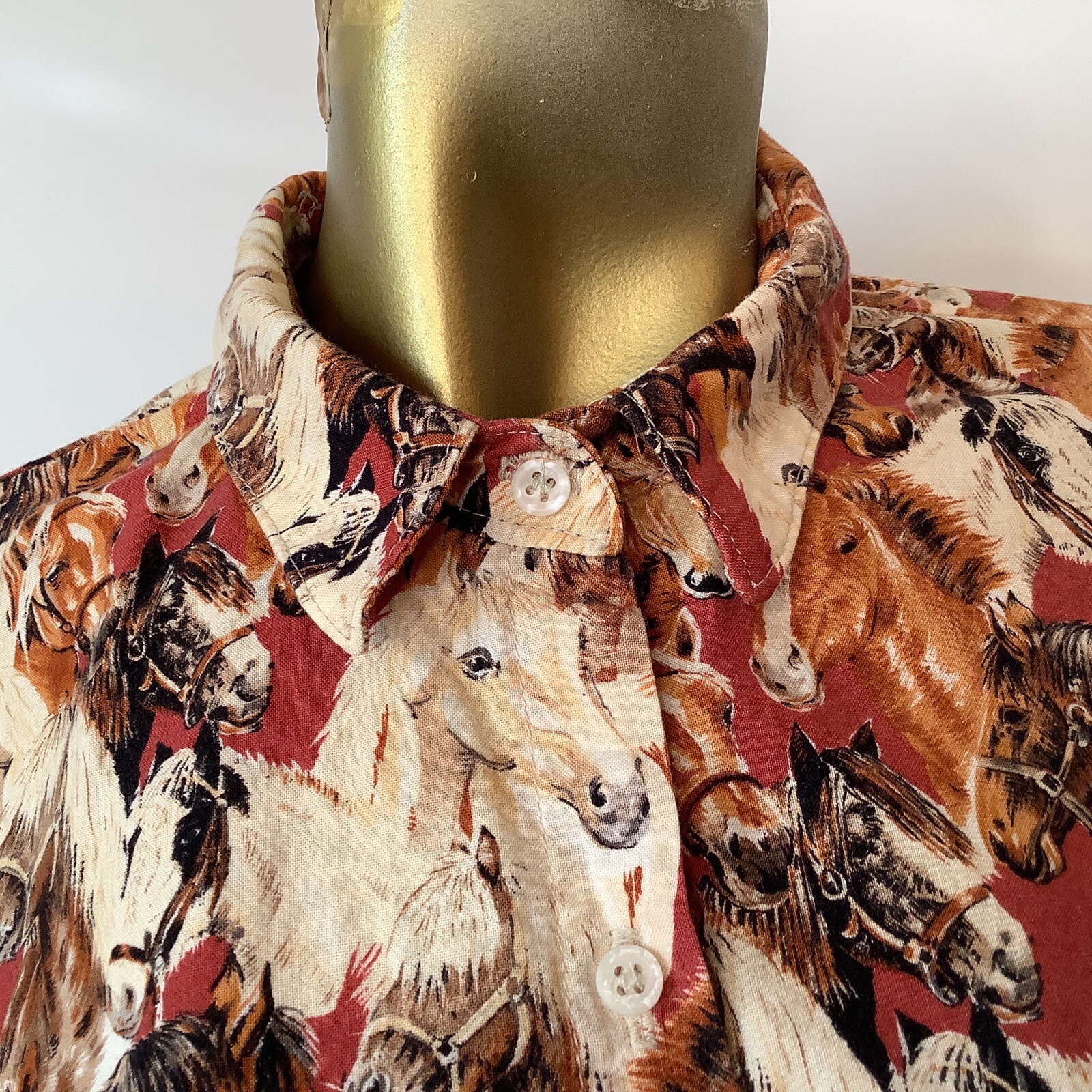 Vintage Panhandle Slim Womens Western Shirt Size Medium Horses Button Up Cotton