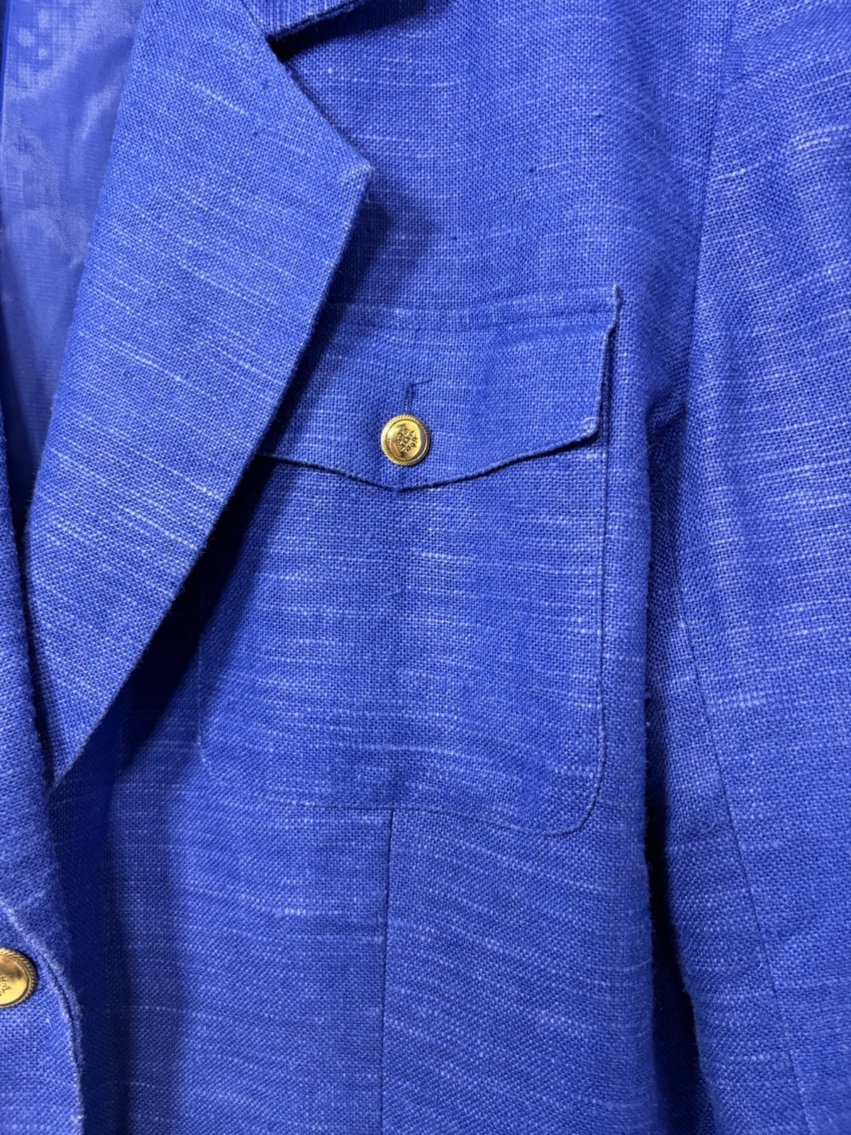 Vintage SK & Co. Royal Blue Women’s Blazer Gold Buttons Pockets Shoulder Pads