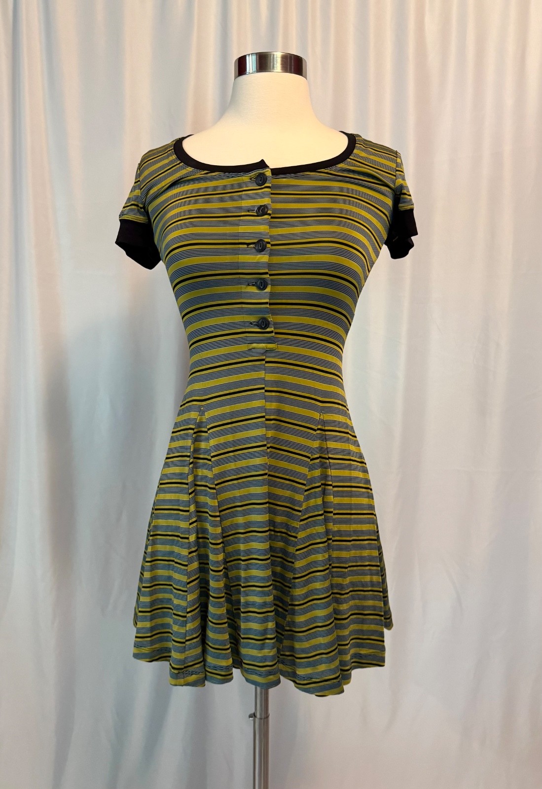 Vintage Betsey Johnson Black Label Stretch Knit Lycra Skater Dress mid 1990s XS