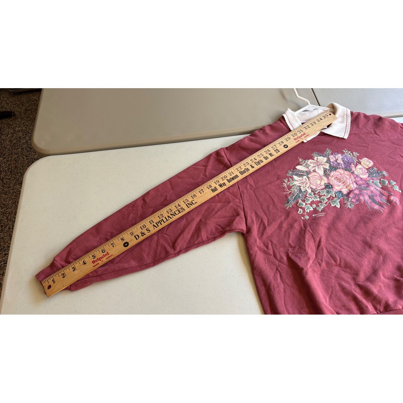 Vintage Jerzees Floral Sweatshirt Burgundy Collar Large USA