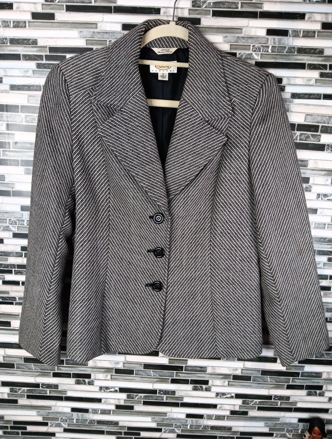 Wool Blazer Women’s 8 Gray Black Tweed Striped Italian Career Jacket Old Money