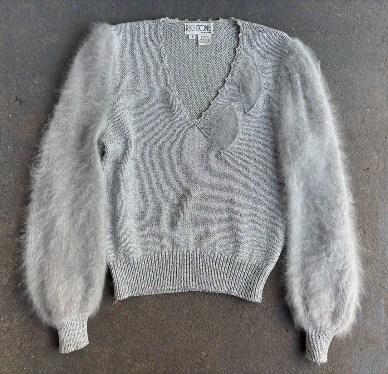 VTG Glam FUZZY Angora Sleeve/trim GLAM V-neck Sparkly Sweater.med/LG