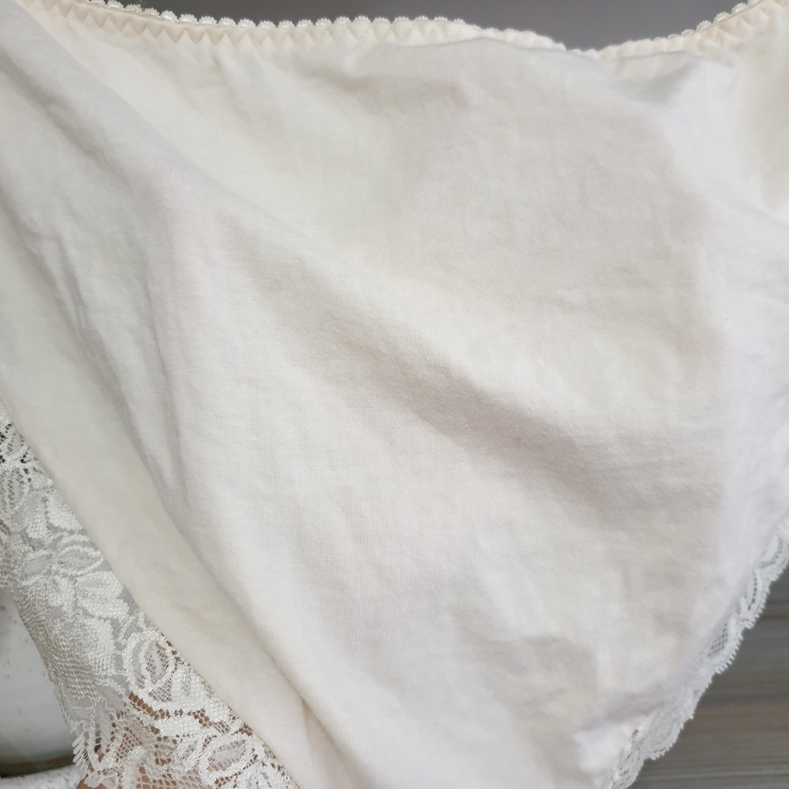 Vintage Ivory Cotton Panty Sissy Floral Nylon Lace Brief Size 9-10 Hip 44-47″