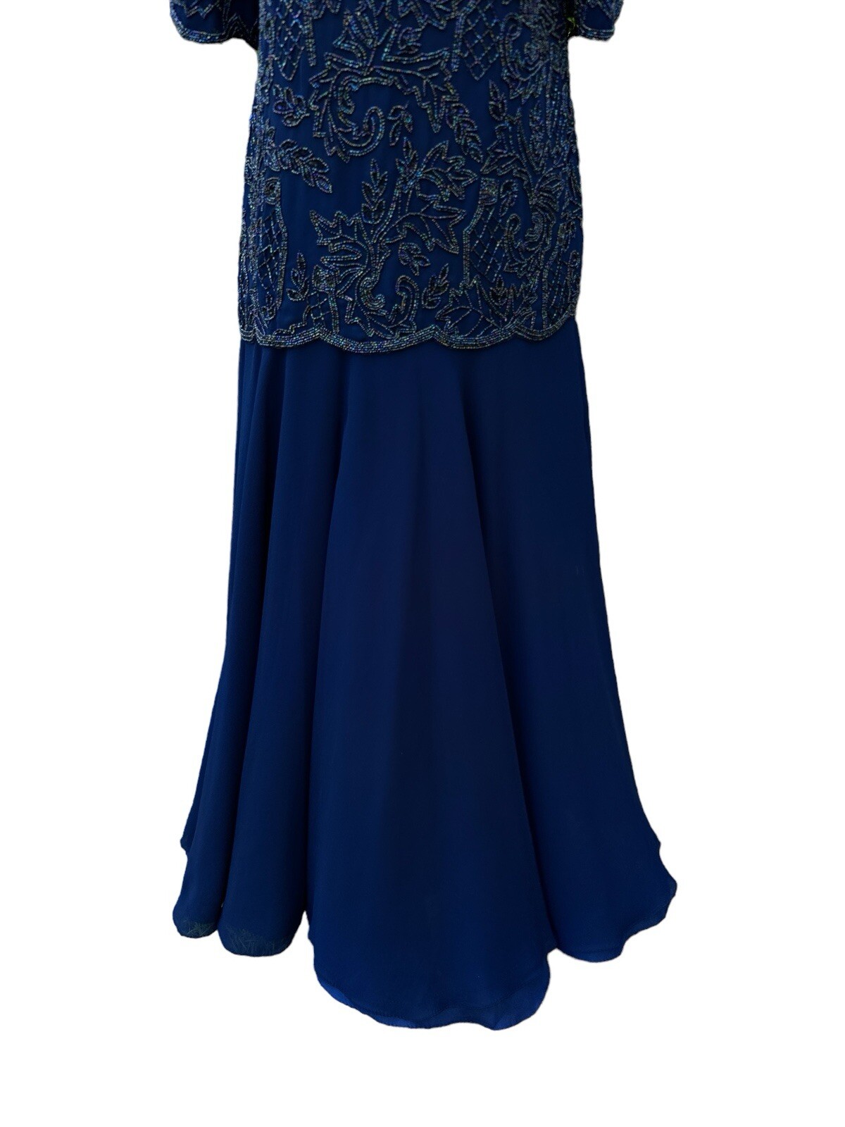vtg 80/90’s Channa Navy Blue Beaded Mother Of Bride Dress L/XL Chiffon Wedding