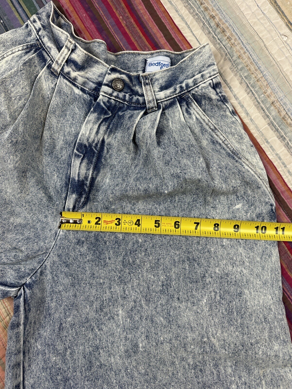 Vintage 80s Acid Wash Denim Flared Culottes Pleated High Waist 22×19 Baggy USA