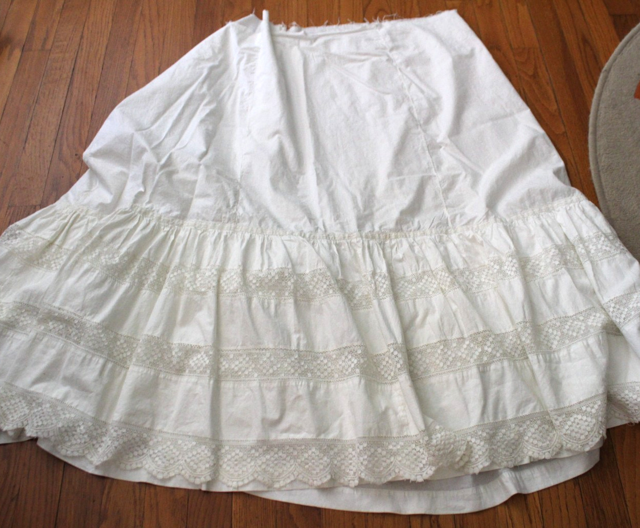 Antique Wide Cotton Half Slip with Lace & Trim Needs Elastic or Band