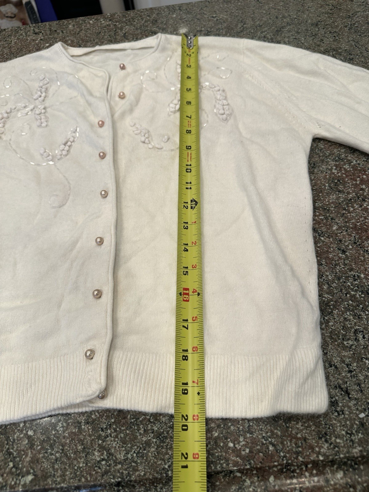 1950s Ivory Cardigan Pear Beaded Wedding Bridal Honeymoon Wool Sweater 50s VTG