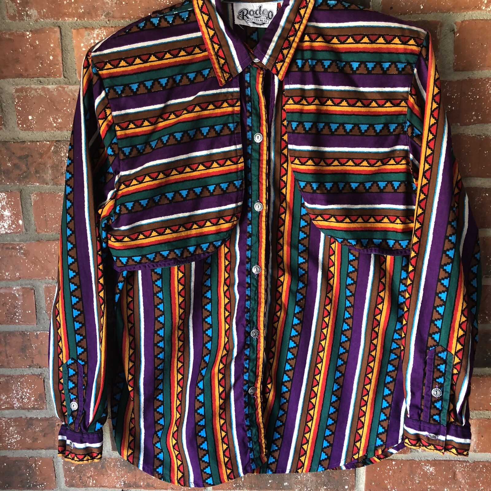 VTG Rodeo Western Wear Women Large Long Sleeve Button Shirt Vest Aztec Southwest