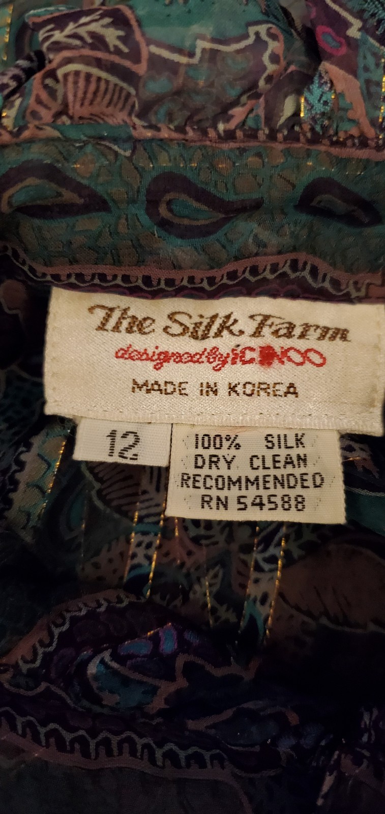 Vintage The Silk Farm 100% Silk Sheer Metallic Thread Blouse Elegant Evening 12