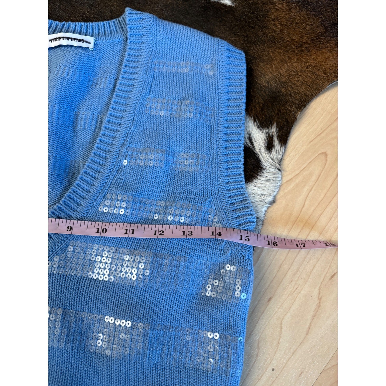 Veronica Beard Sequins Knit Sweater Vest Blue Size Small