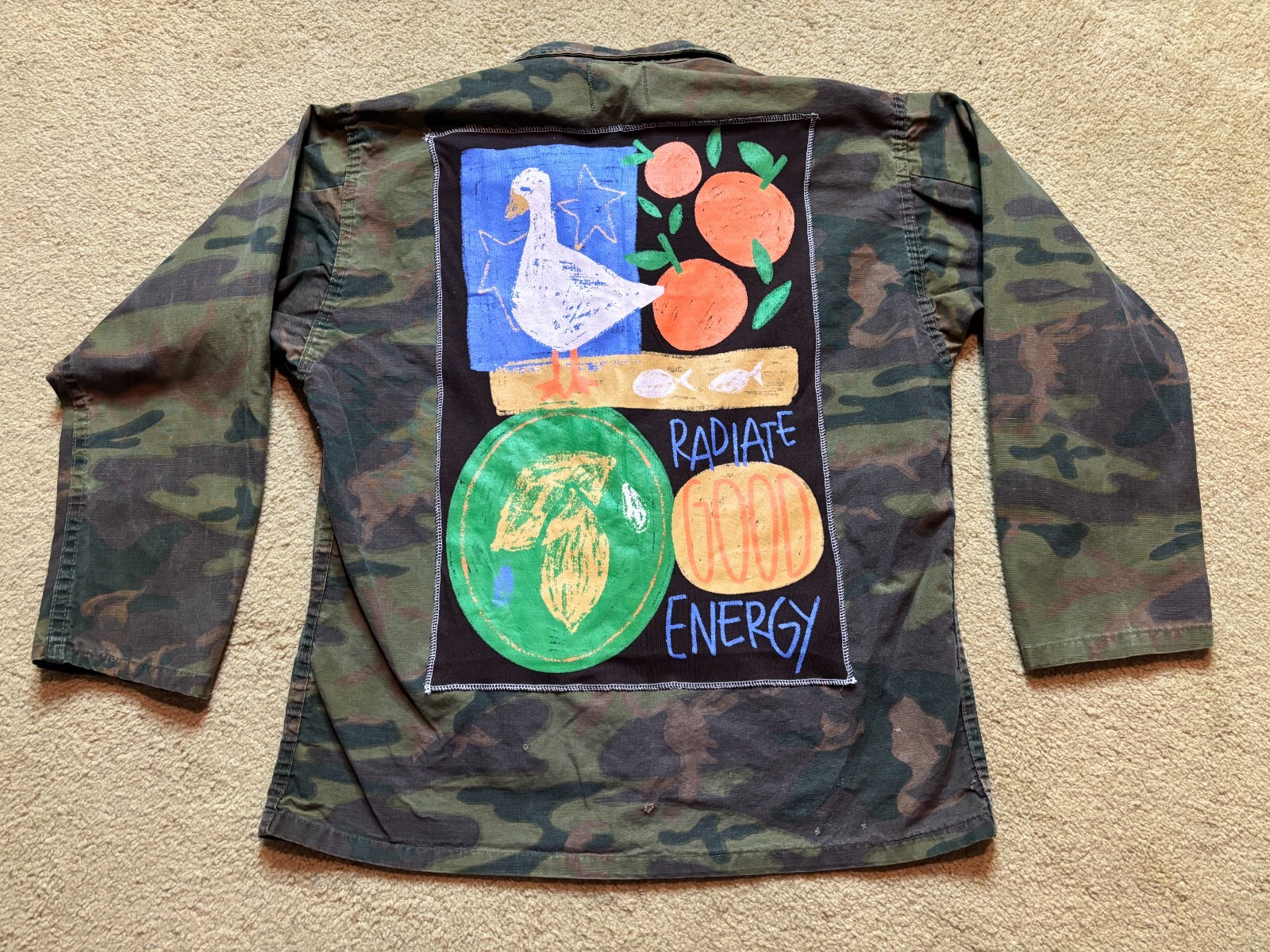 Craftcore Upcycle Salvage Vintage 70s Saf-T-Bak Camouflage Jacket Patches M/L
