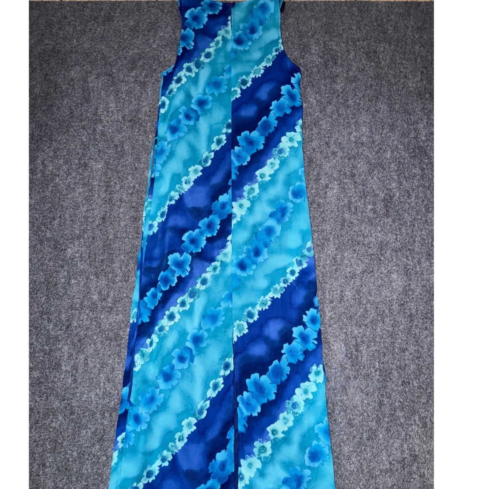 Vintage Maurices Blue Floral Maxi Dress Sleeveless Chiffon cottagecore boho S