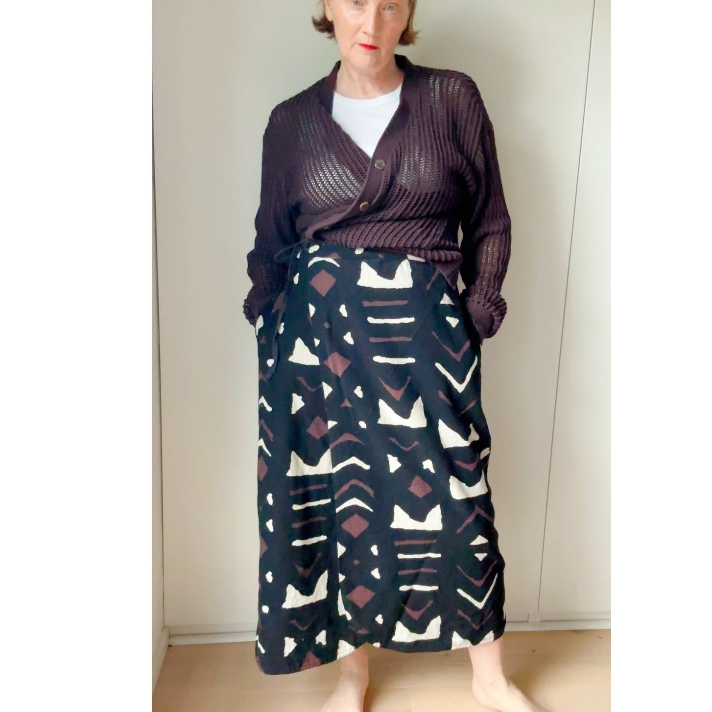 Vintage Cotton Wrap Skirt India Abstract Ethnic Print Size L Boho wearable srt