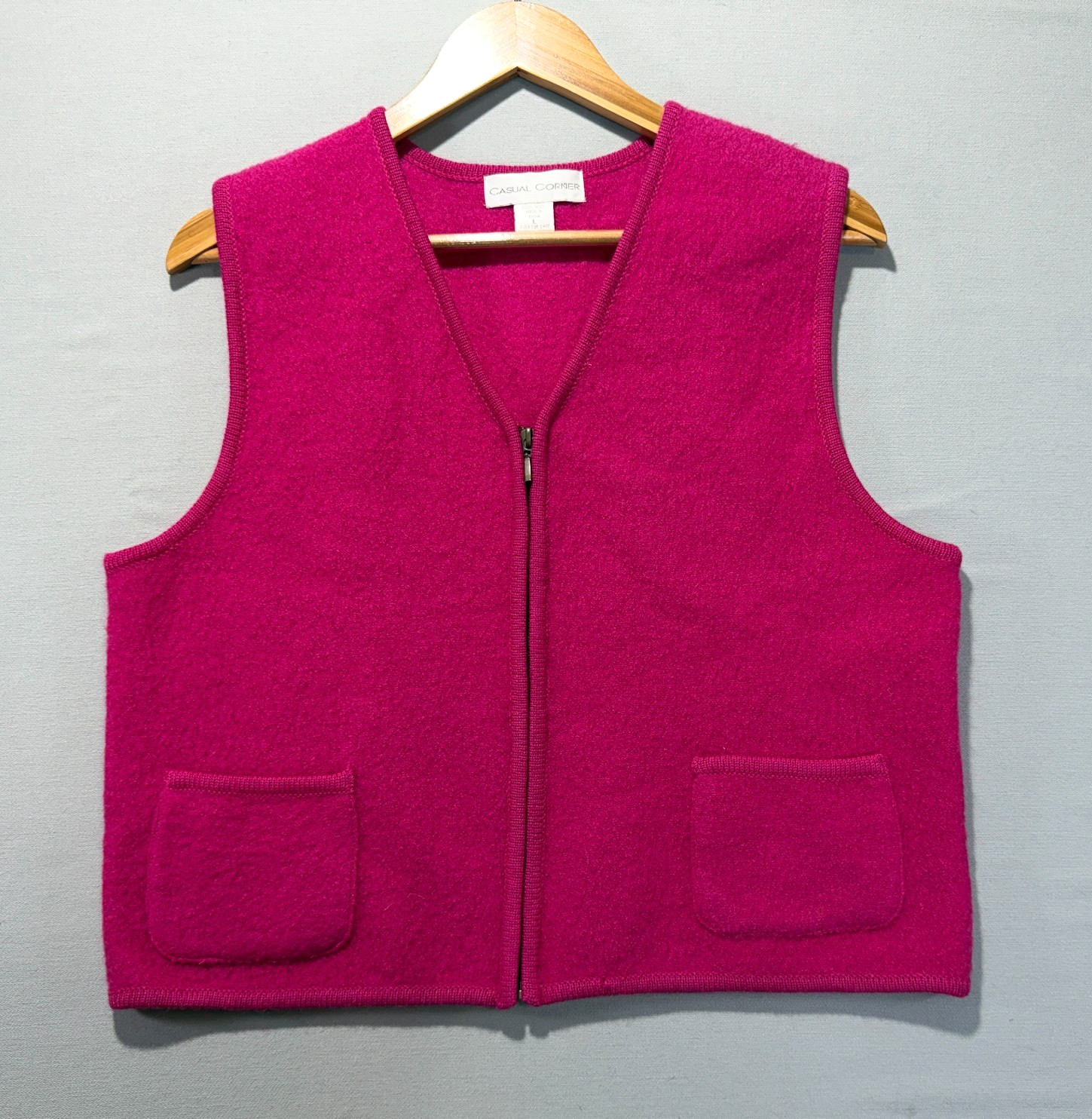 Vintage Casual Corner 100% Wool Women’s Vest Size Large Fuchsia Pink Boiled Wool