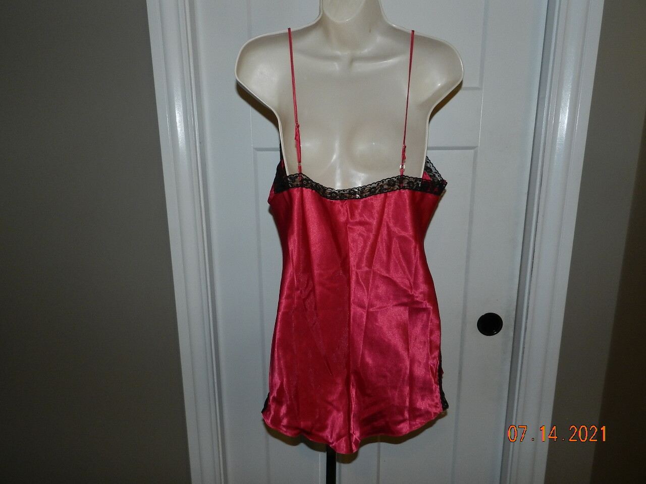 Vintage Go Softly Sz M Pink Black Lace Teddy Romper Negligee Chemise 1 Piece