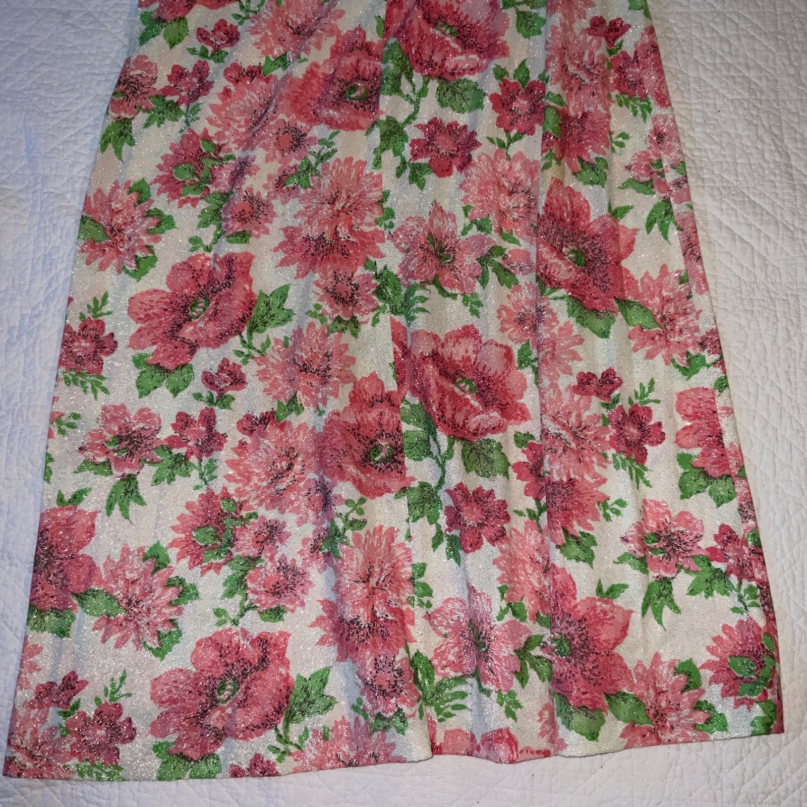 Vintage 60s maxi dress shirt set Womens size 18 XL floral metallic pink green