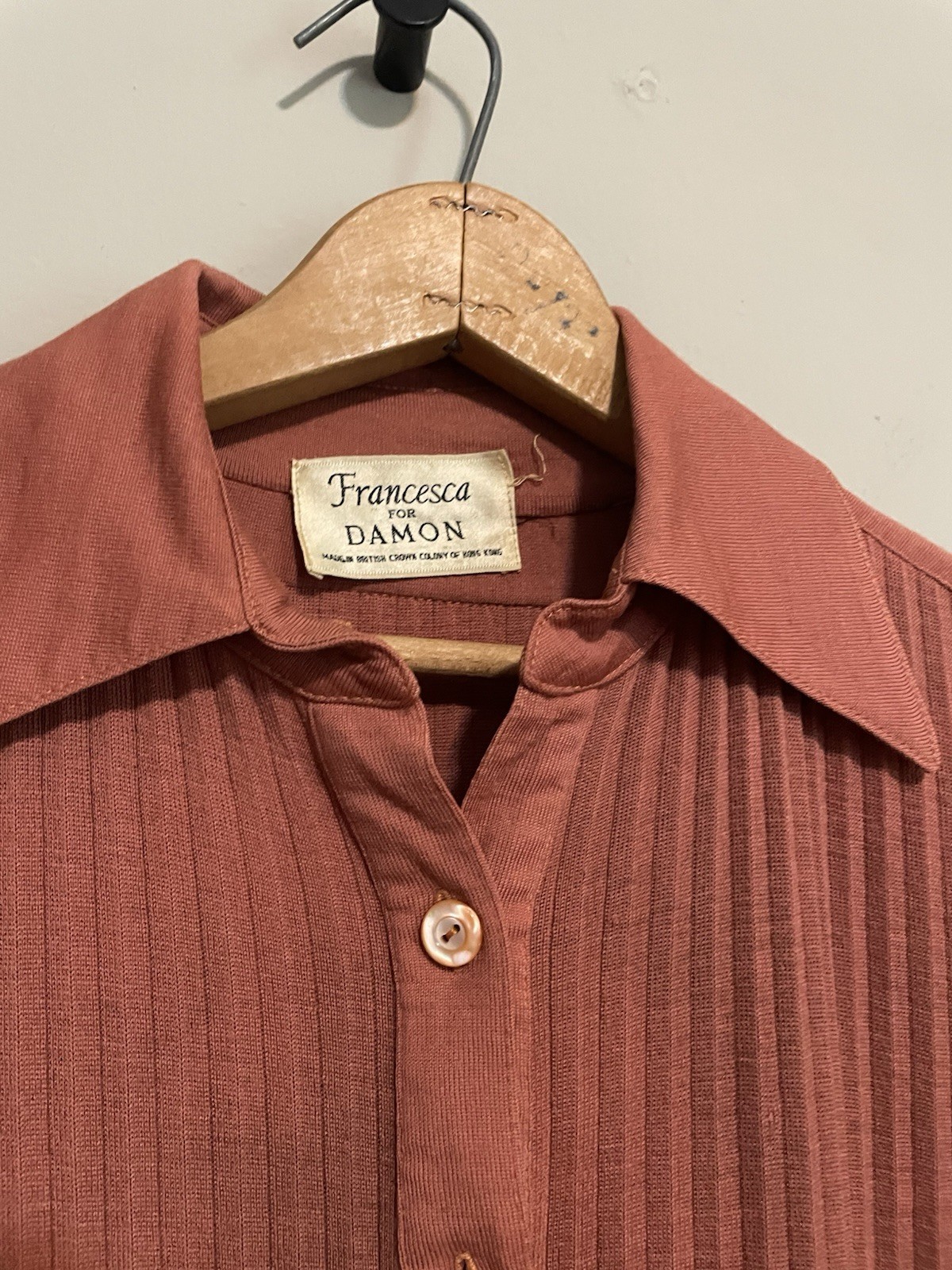 70s Francesca For Damon Dress 100% Wool Pleated Blush Guava Long Sleeve 8