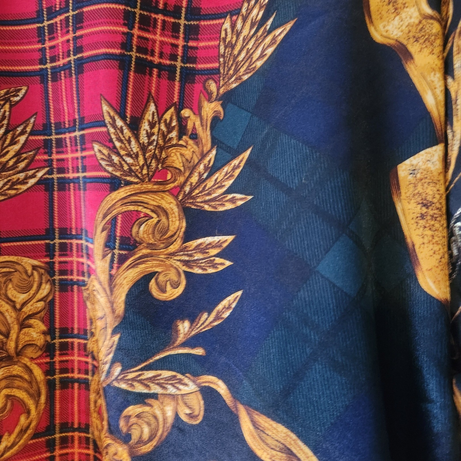 Vintage Giacca Sport Jacket Medium Black Gold Plaid Baroque Puffer Zip Up Plaid