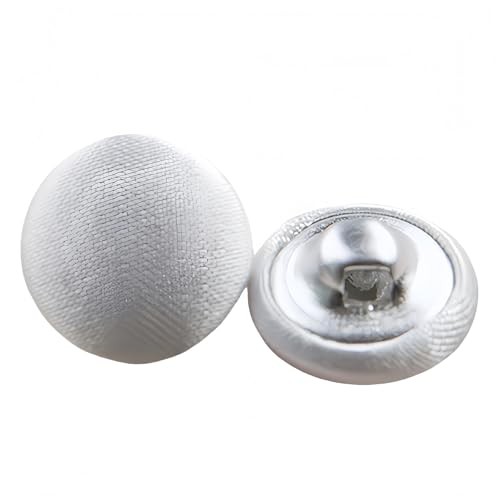 10 Pcs Satin Covered Metal Shank Buttons Cloth Buttons for Wedding 15mm White
