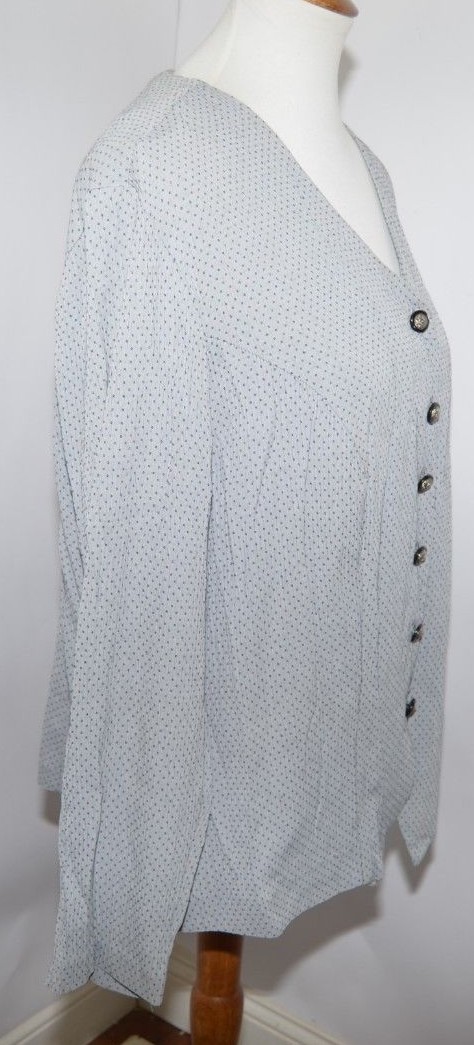 VTG Michael Blake Gray Black Dots Button Down Blouse Top Made in USA Womens 18
