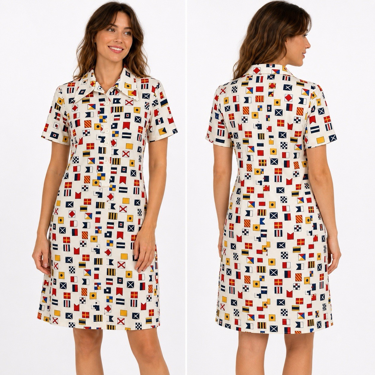 VTG 60s/70s Serbin Traveler Nautical Flag Mod Shirt Dress L XL Prop Yacht Rare