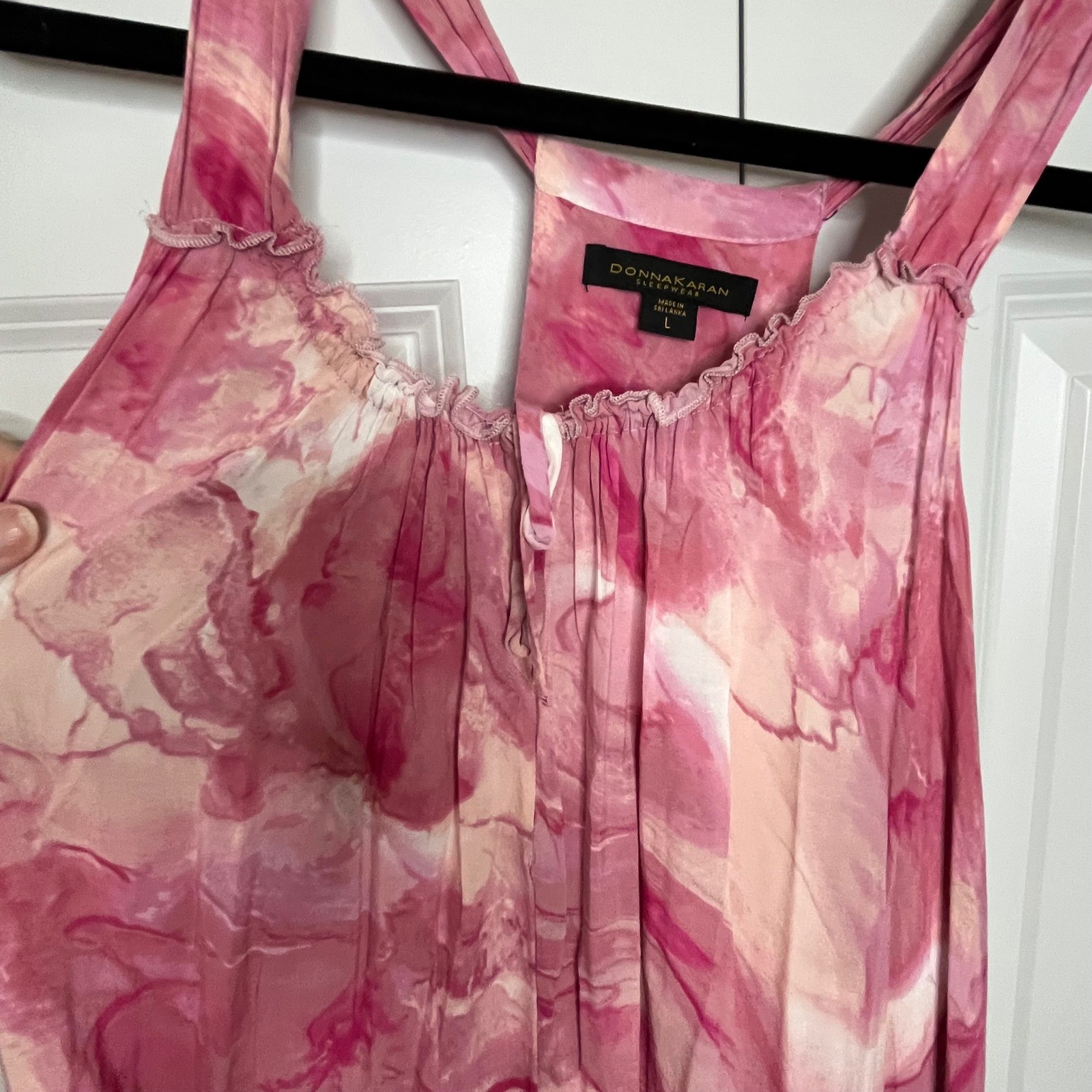 Vintage Donna Karan Pink Watercolor Maxi Dress Sleepwear Large