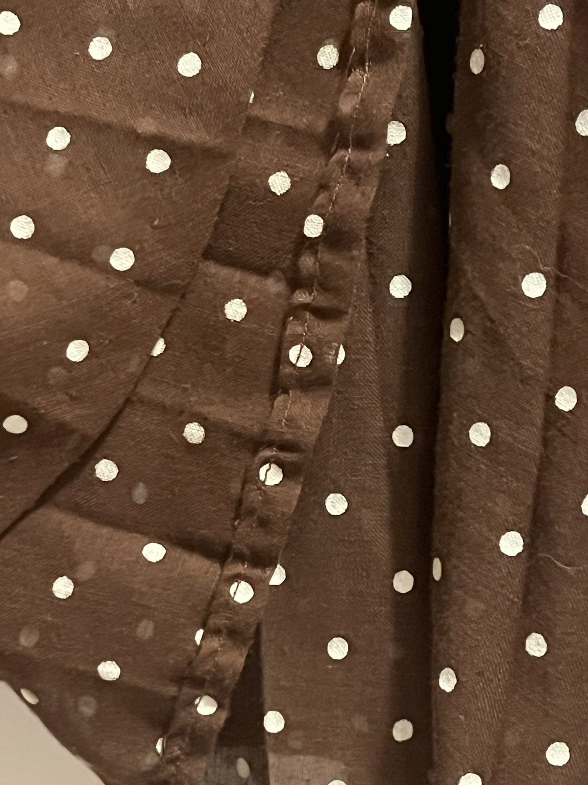 Vtg 1960’s Brown With White Polka Dots Pleated Sleeveless A-Line Dress Cut Tag
