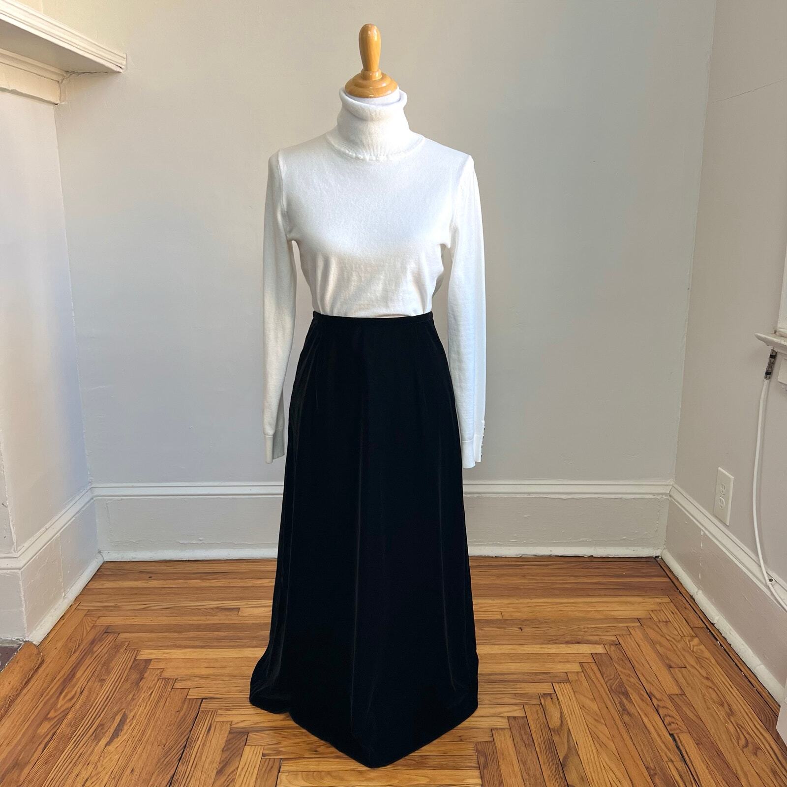 Vintage 90s Talbots Womens Classic Velvet Black High Waist ALine Midi Skirt 6P