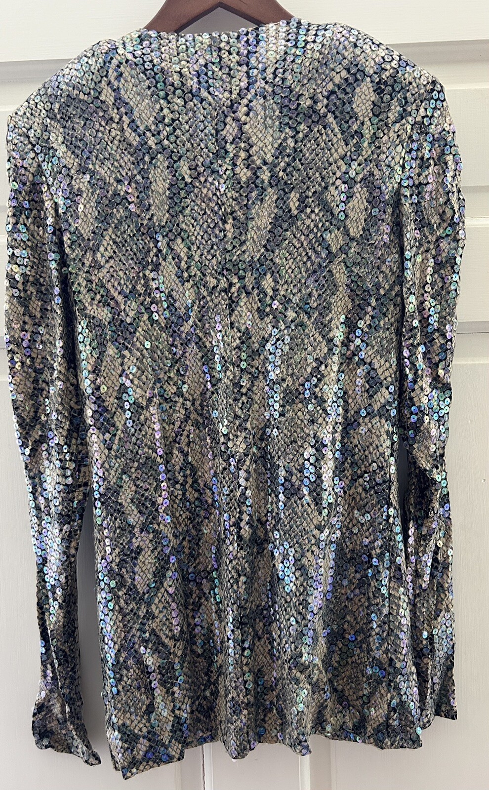 Vintage 80s Luxury Pant Suit Sz S Sequin Jersey Snakeskin Rhinestone CRISCIONE