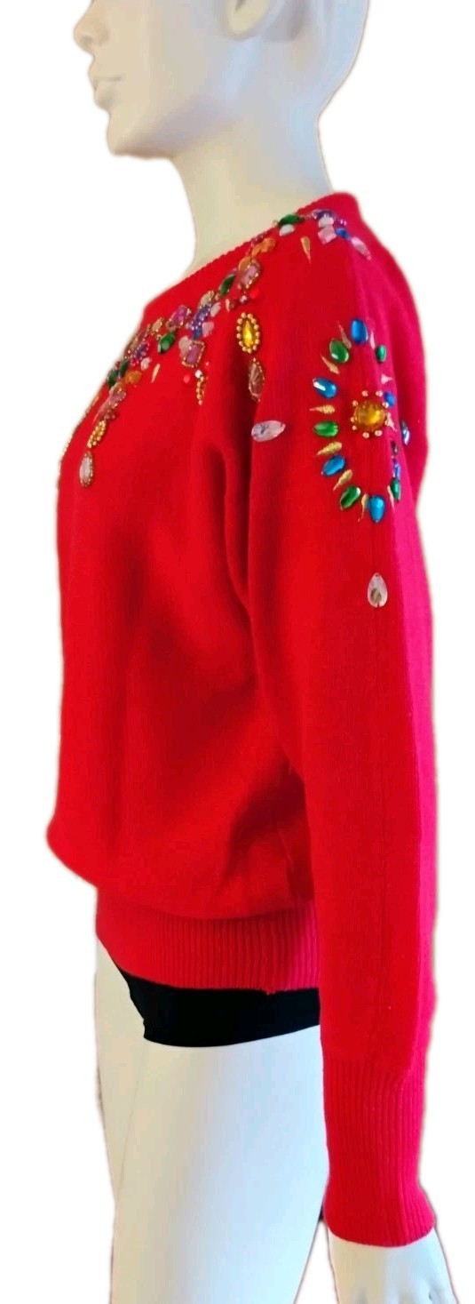 VTG 80’s „Maurada” Candy Apple RED Bejeweled & Beaded Sweater S