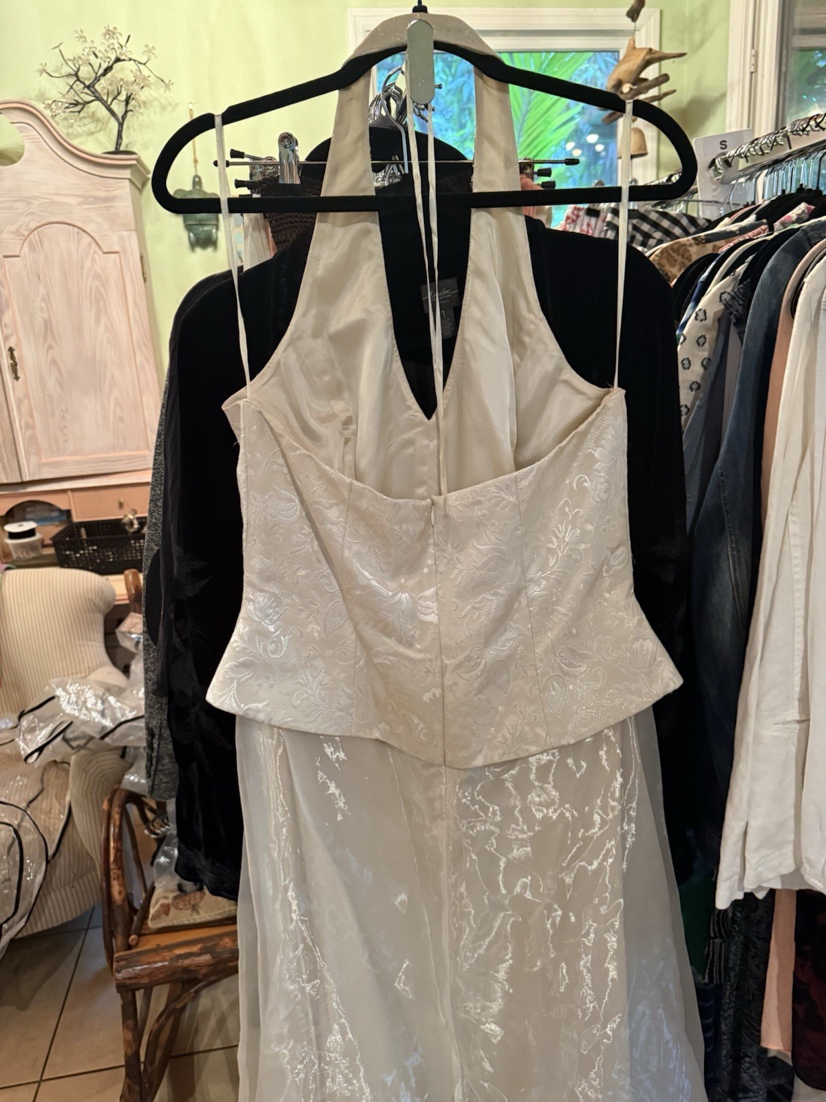 Vintage Cachet Ivory Gown 12 Formal Dress Long Maxi Brocade Top w/ Chiffon Skirt