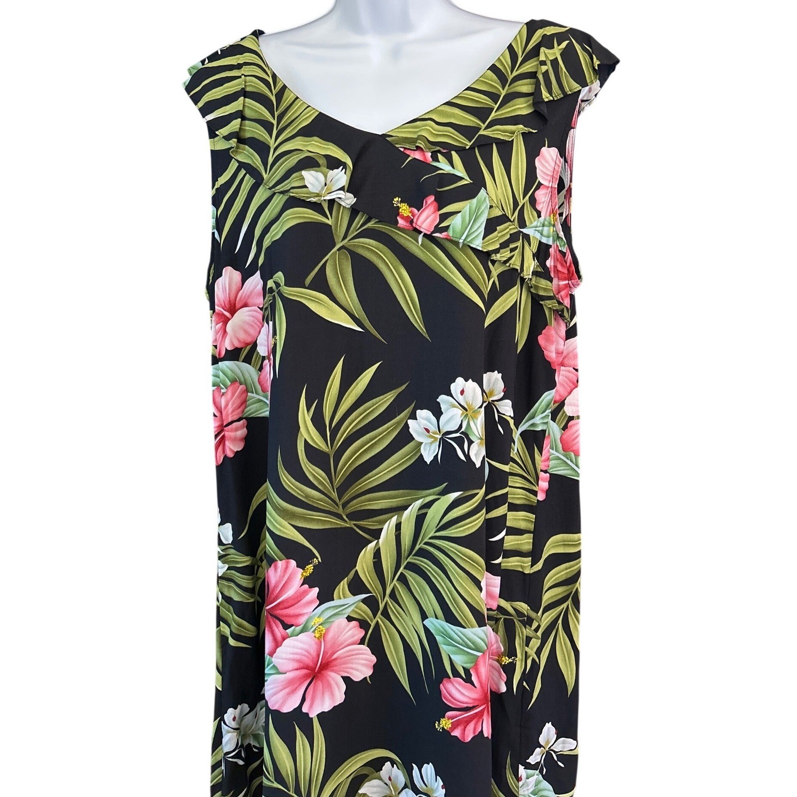 VTG Puanani RJC Dress Tropical Floral Hibiscus Hawaiian Luau Resortwear XL W1250