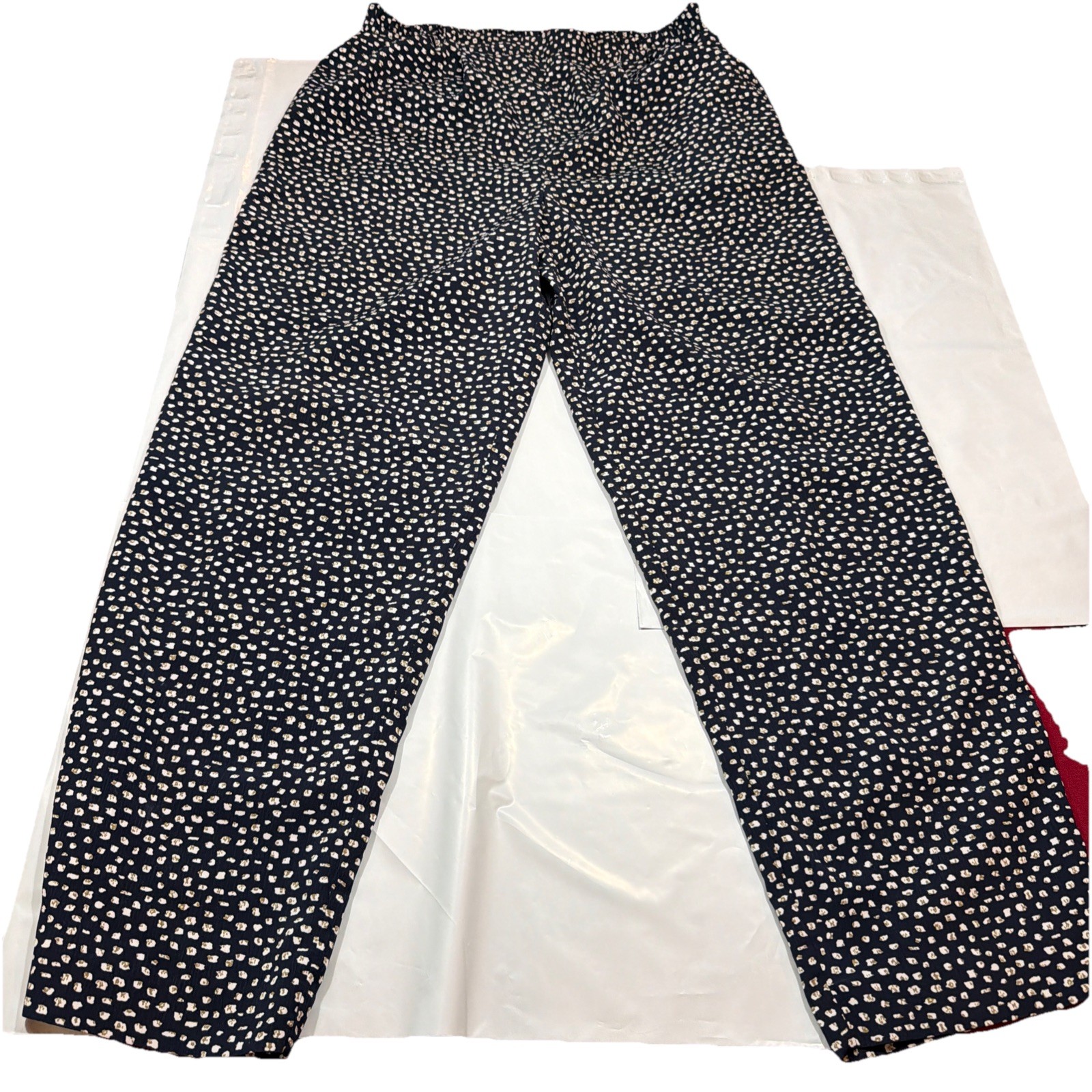 Vintage Black High Stretchy Waist Pants White Dotted Print Joyce Size 12 Women’s