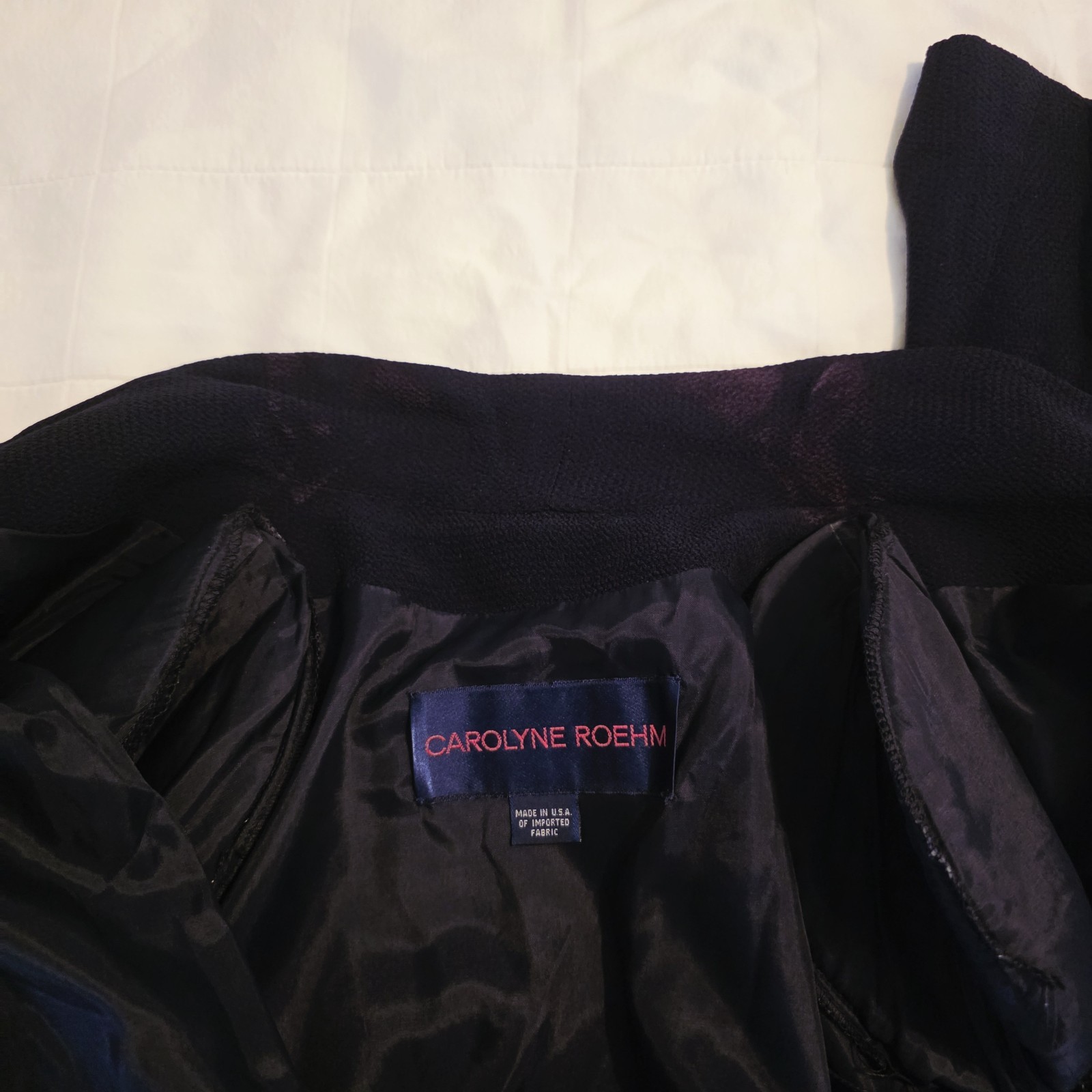 VTG Caroline Roehm Dark Navy Jumpsuit Lined Deep V Wide Leg Long Sleeve 29 Waist