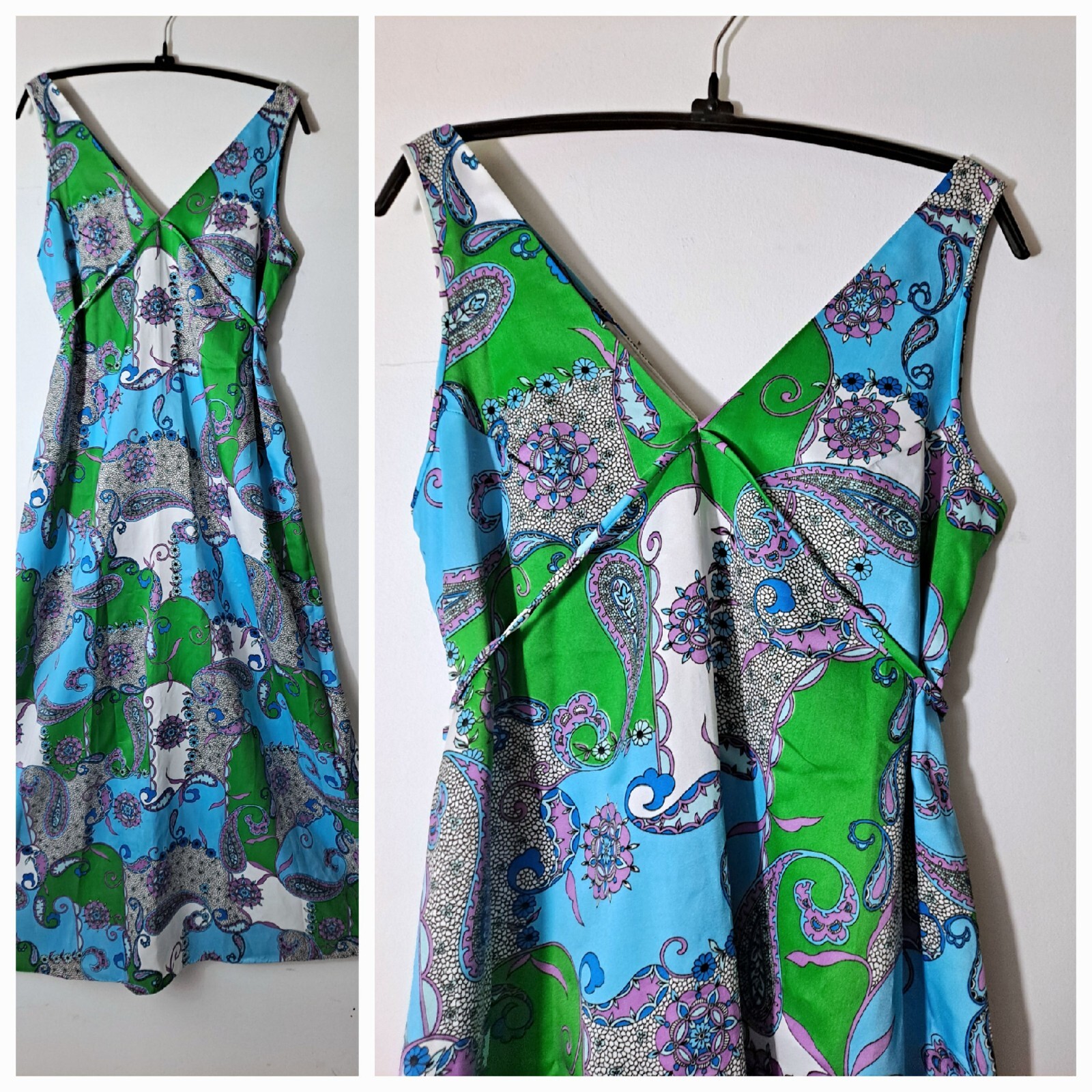 Vintage 1960s Psychedelic Paisley Maxi Night Gown Dress Sz S M Floral