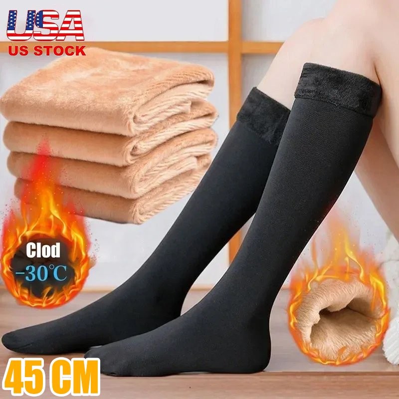 2× Winter Long Socks Women Warm Soft Velvet Thicken Stockings Plush 17.7 inch US