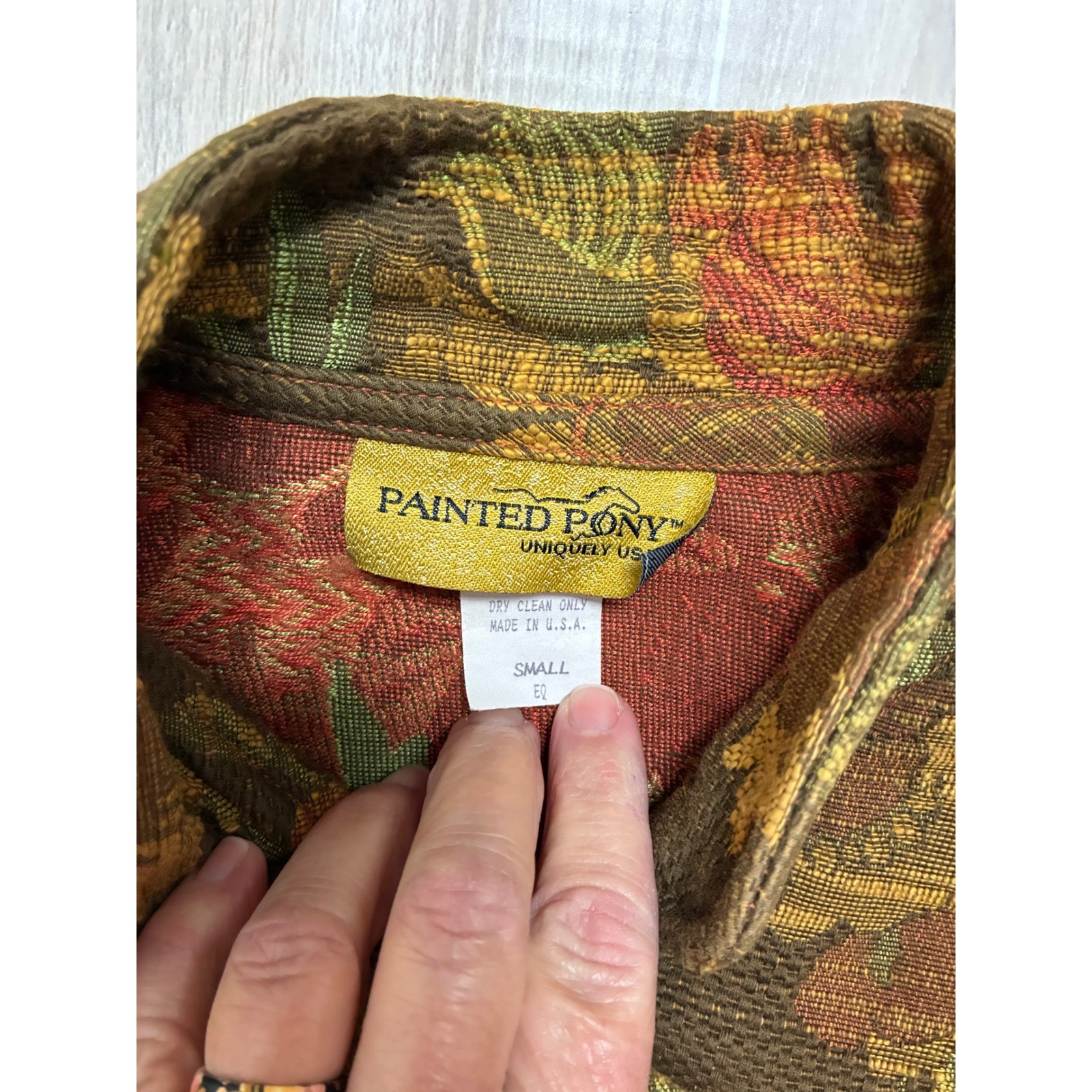 Painted Pony Vintage Tapestry Jacket Floral Botanical Wood Button USA Small