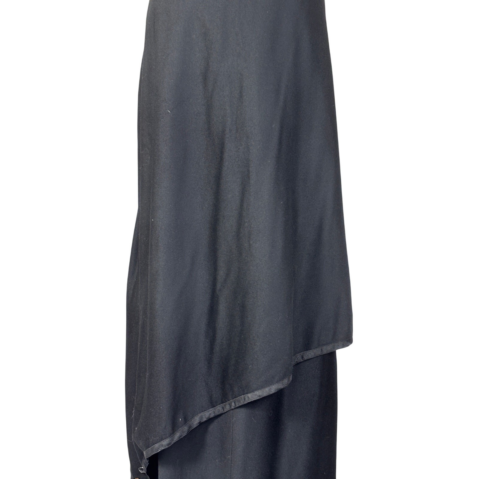 Antique Edwardian Black Wool Mourning Walking Skirt Jet Beads Tassels Tiered