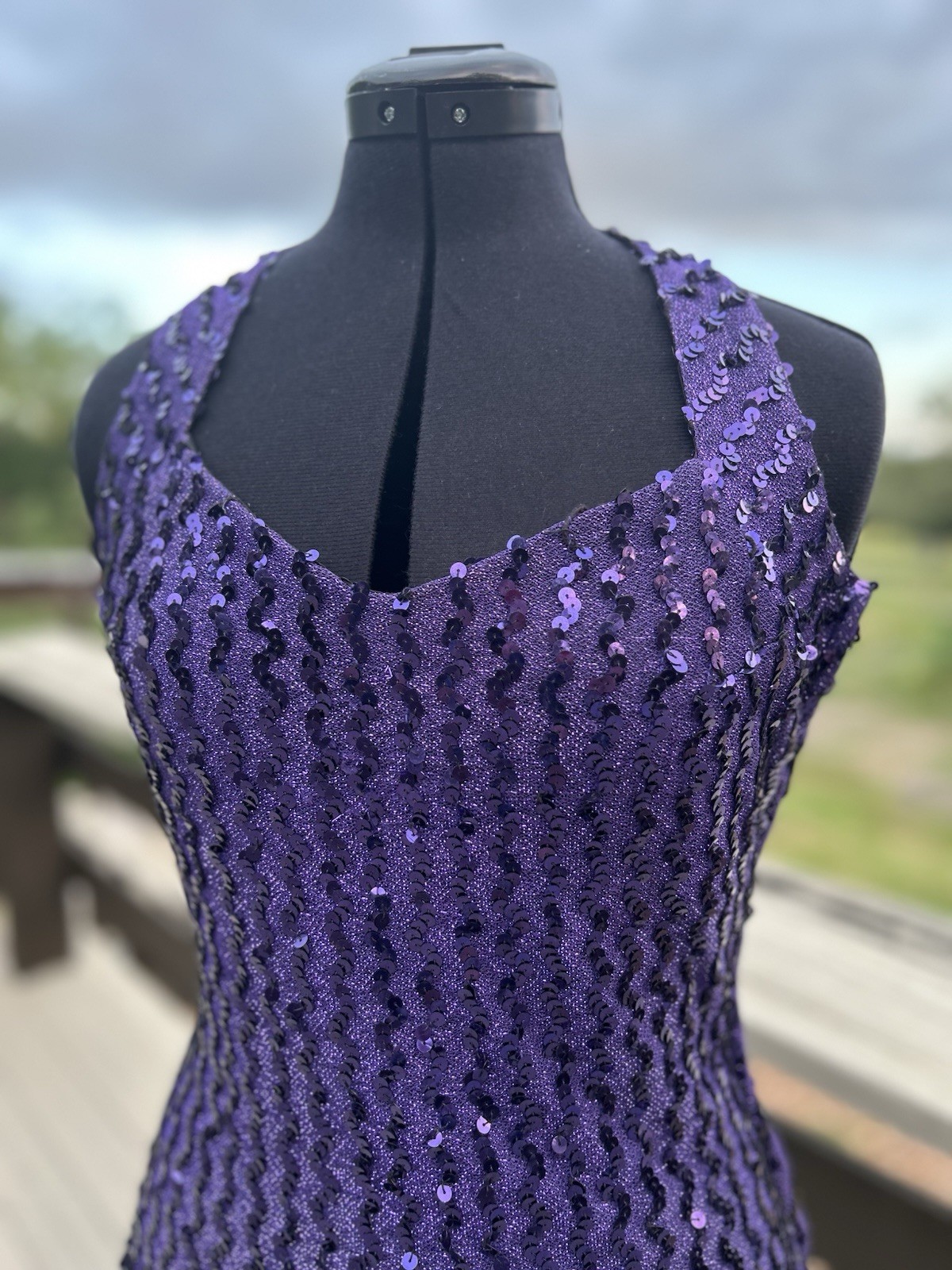 Vtg Purple Sequin Mini Dress Halter Top 90s 80s Glam Union Made Michelle Vincent