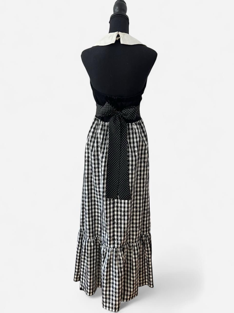 True Vintage 50s 60s Backless Halter Maxi Dress Retro Gingham Rockabilly Small