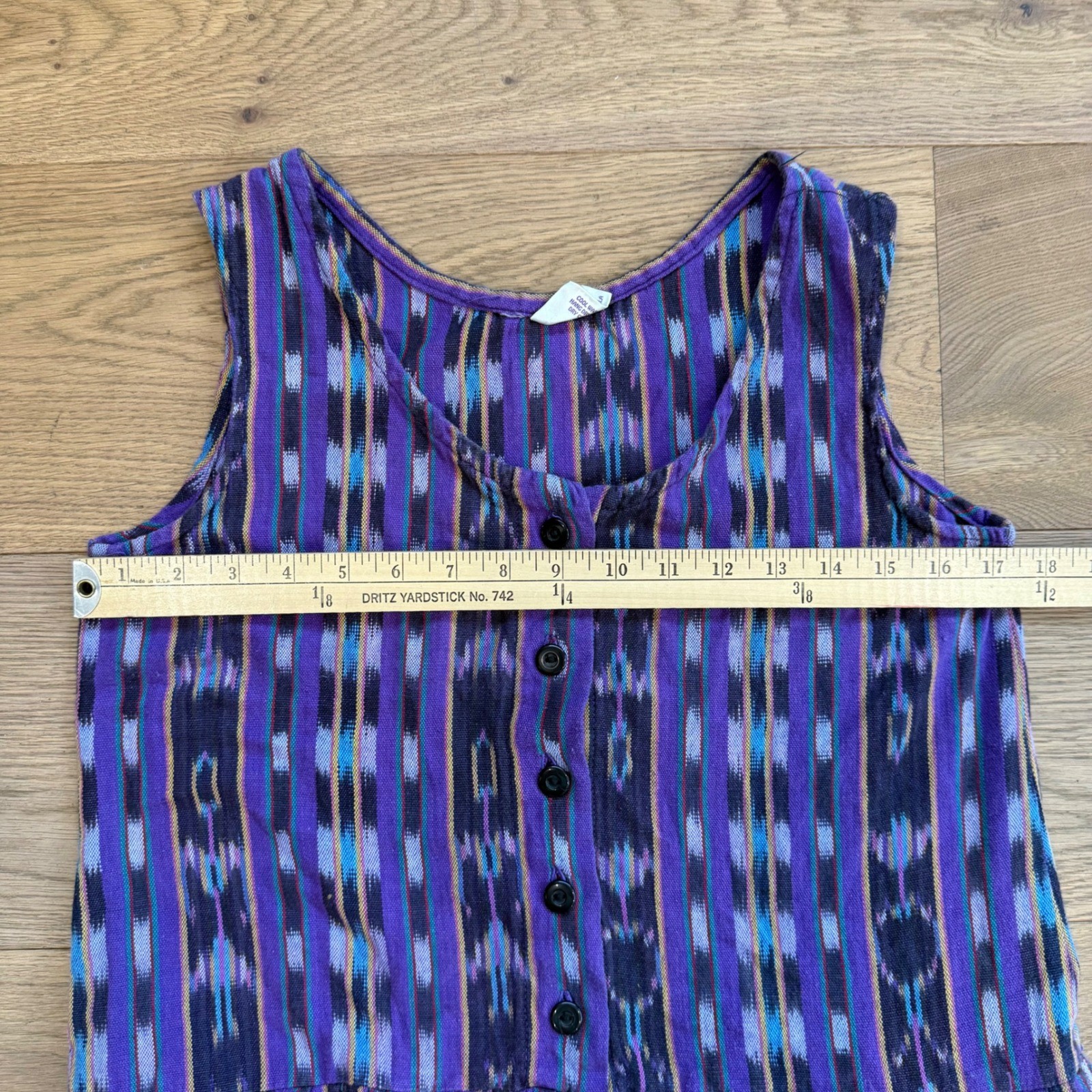 Love Tent Imports Vintage Purple Ikat Woven Cotton Dress Sleeveless Boho Small