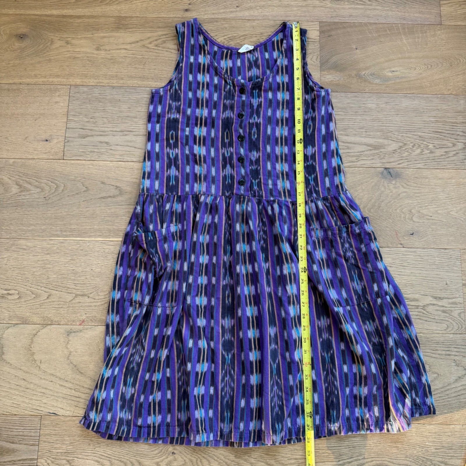 Love Tent Imports Vintage Purple Ikat Woven Cotton Dress Sleeveless Boho Small