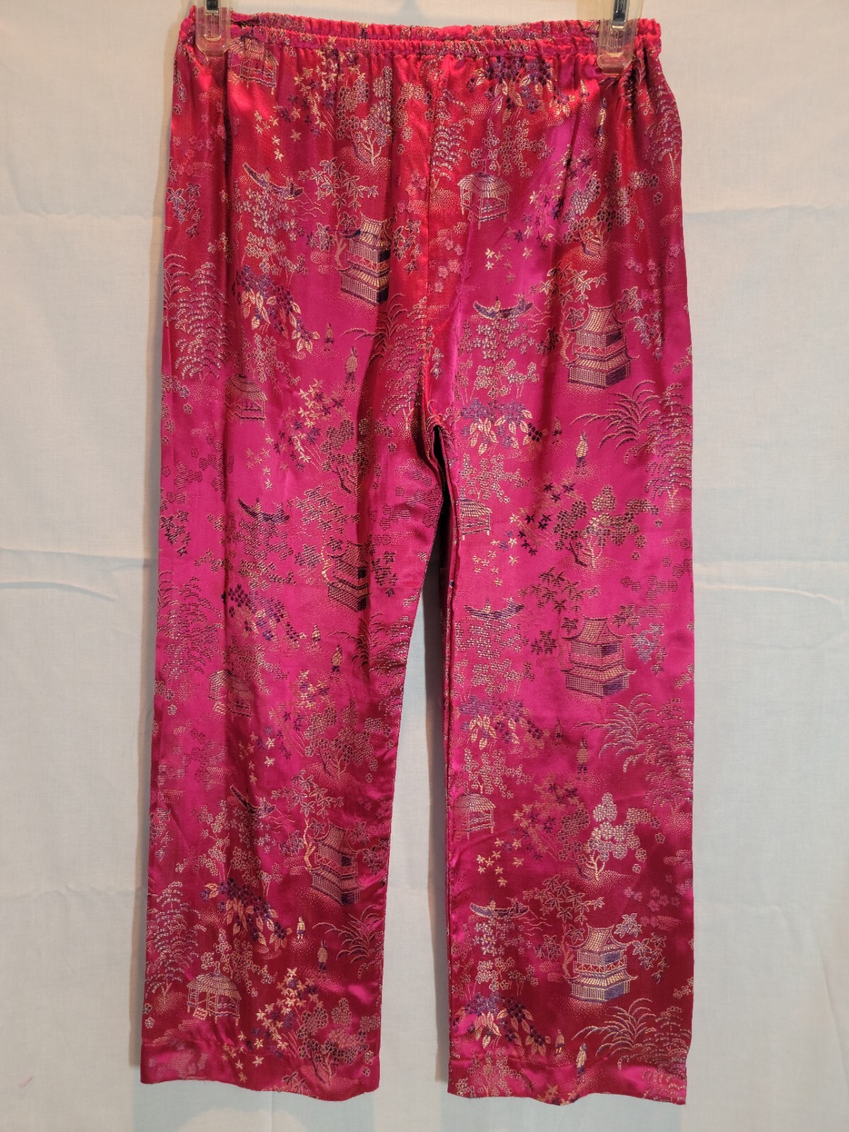 Vintage Health Chinese Robe and Pants Womens Size 10 Pink All Over Embroidery