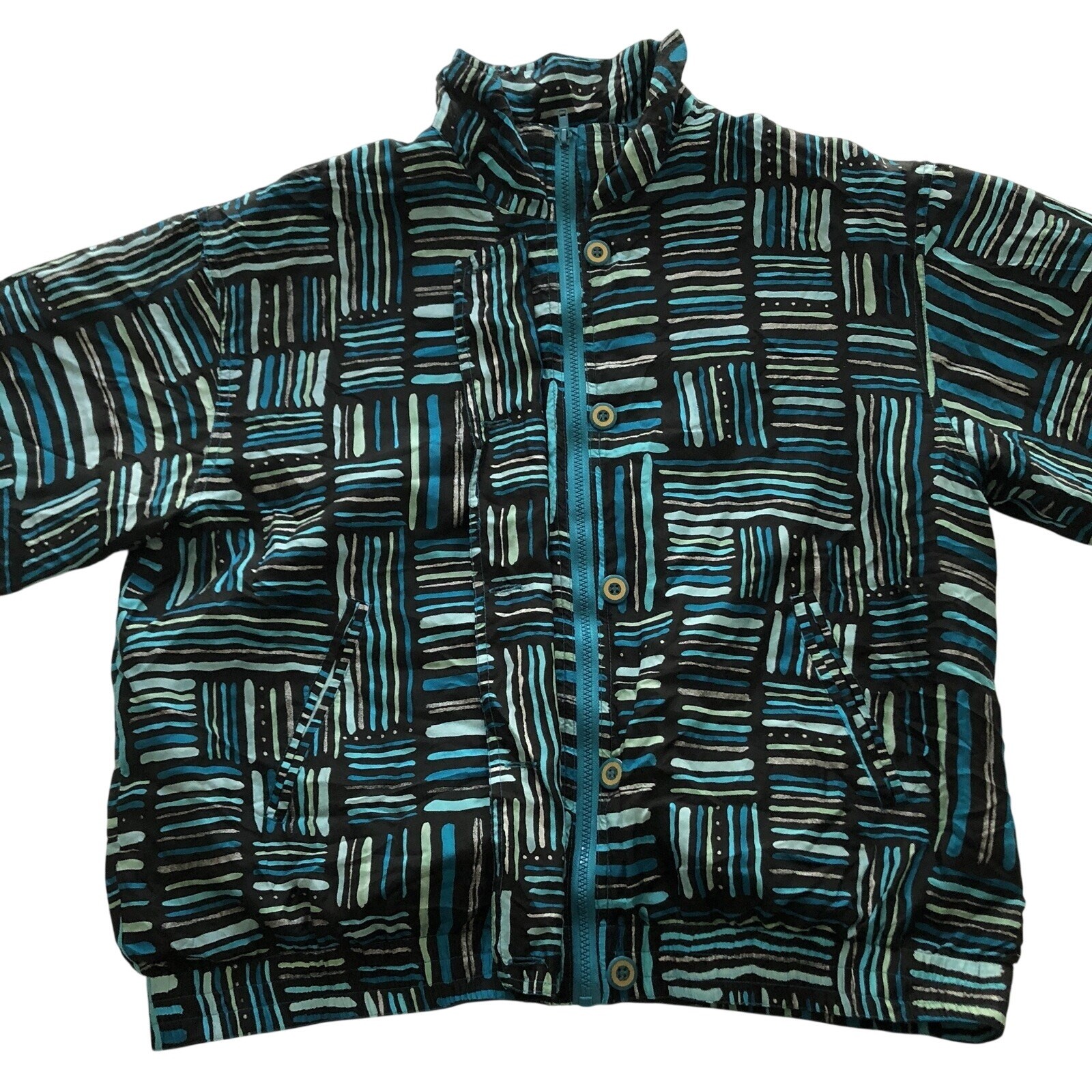 Silk Windbreaker Jacket Vintage Cervelle Blue Black Silver Size Large Lined